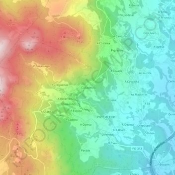 Carte topographique Canadelo, altitude, relief