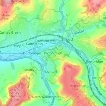 Carte topographique Rodborough, altitude, relief