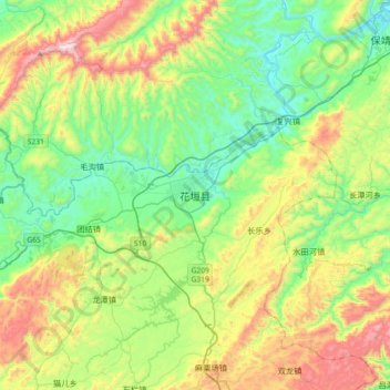 Carte topographique 花垣县, altitude, relief