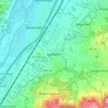 Carte topographique Igelsdorf, altitude, relief