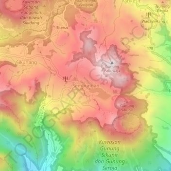 Carte topographique Sembungan, altitude, relief