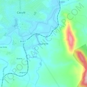 Carte topographique Água Verde, altitude, relief