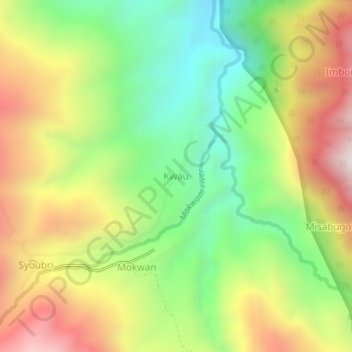 Carte topographique Kwau, altitude, relief