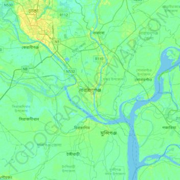 Carte topographique Narayanganj, altitude, relief