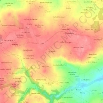 Carte topographique La Daviais, altitude, relief