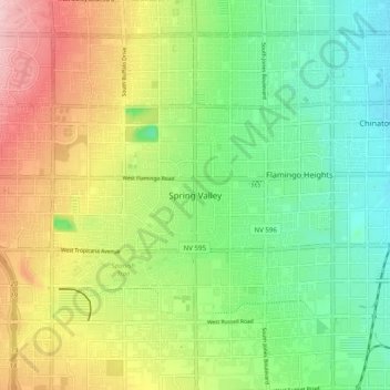Carte topographique Spring Valley, altitude, relief