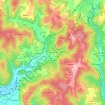 Carte topographique Bonnefond, altitude, relief