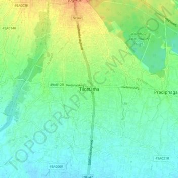 Carte topographique Tilottama, altitude, relief