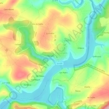 Carte topographique Barreiro, altitude, relief