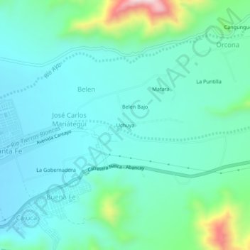 Carte topographique Uchuya, altitude, relief