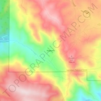 Carte topographique Dogtown, altitude, relief