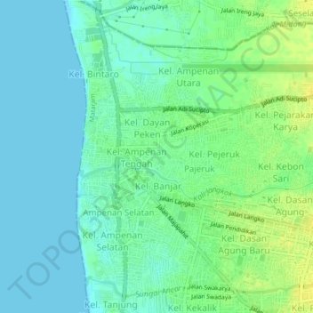 Carte topographique Ampenan Tengah, altitude, relief