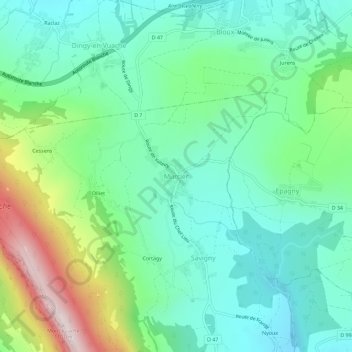 Carte topographique Murcier, altitude, relief