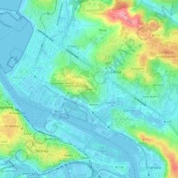 Carte topographique Ondiz, altitude, relief