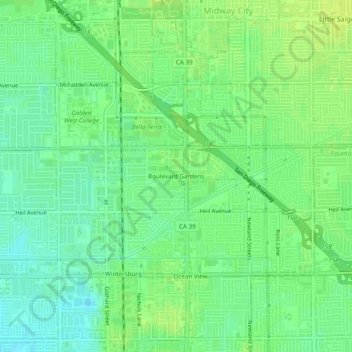 Carte topographique Boulevard Gardens, altitude, relief