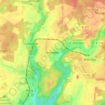 Carte topographique Benefeld, altitude, relief