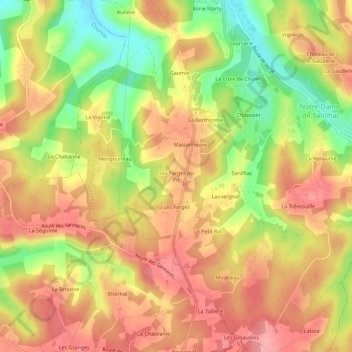 Carte topographique Les Farges du Pic, altitude, relief