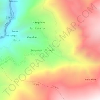 Carte topographique Ihuayllo, altitude, relief