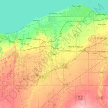 Carte topographique Elyria, altitude, relief