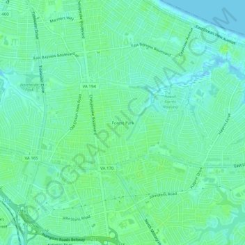 Carte topographique Forest Park, altitude, relief