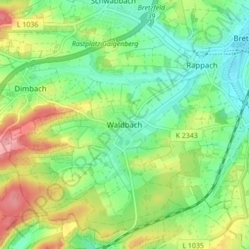 Carte topographique Waldbach, altitude, relief