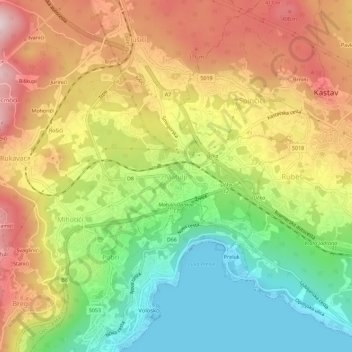 Carte topographique Matulji, altitude, relief