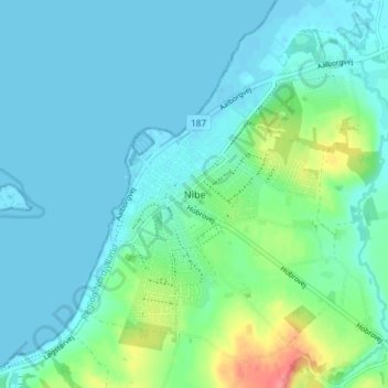 Carte topographique Nibe, altitude, relief