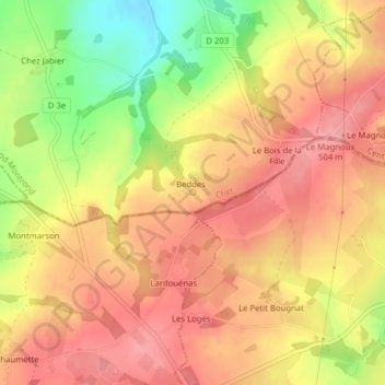 Carte topographique Source de l'Indre, altitude, relief