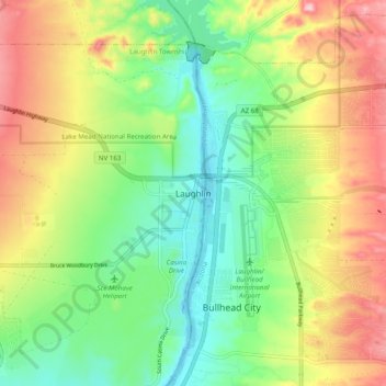 Carte topographique Laughlin, altitude, relief