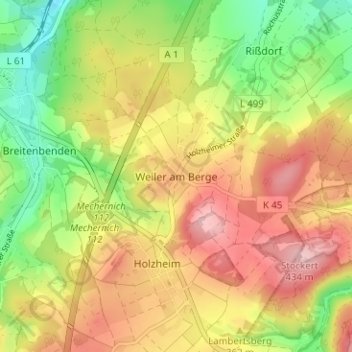 Carte topographique Weiler am Berge, altitude, relief
