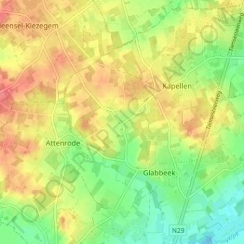 Carte topographique Rode, altitude, relief