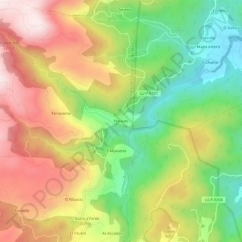 Carte topographique Freixido, altitude, relief