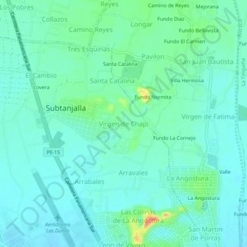 Carte topographique Virgen de Chapi, altitude, relief