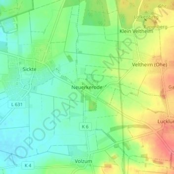 Carte topographique Neuerkerode, altitude, relief