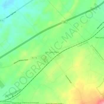 Carte topographique Lees Cross Roads, altitude, relief