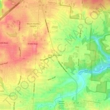 Carte topographique New Burlington, altitude, relief