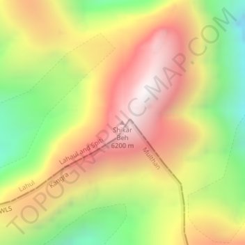 Carte topographique Shikar Beh, altitude, relief