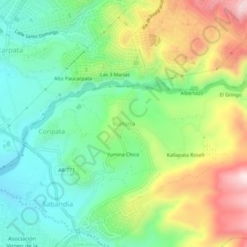 Carte topographique Yumina, altitude, relief