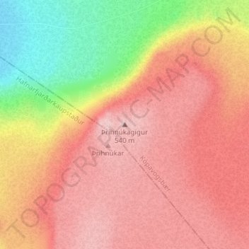 Carte topographique Thrihnukagigur, altitude, relief
