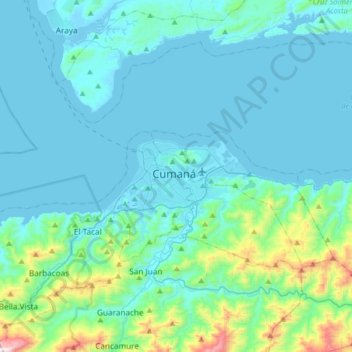 Carte topographique Cumaná, altitude, relief