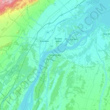 Carte topographique Sorel-Tracy, altitude, relief