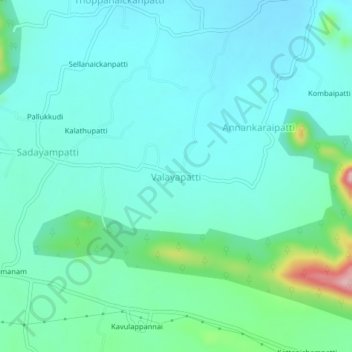 Carte topographique Valayapatti, altitude, relief
