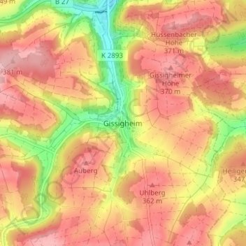 Carte topographique Gissigheim, altitude, relief