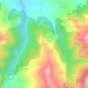 Carte topographique Maraghna, altitude, relief