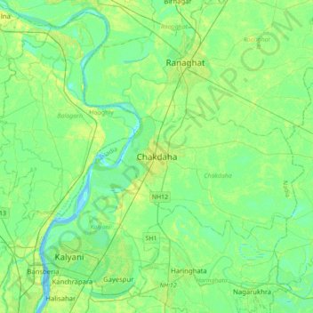 Carte topographique Chakdaha, altitude, relief