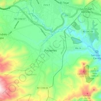 Carte topographique Parramos, altitude, relief