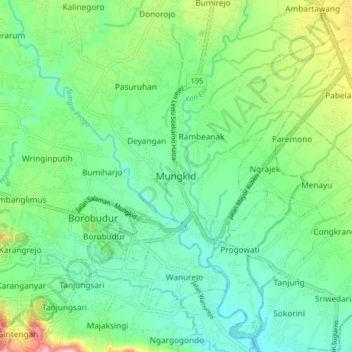 Carte topographique Mungkid, altitude, relief