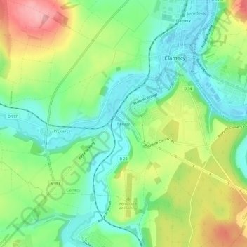 Carte topographique Beaugy, altitude, relief