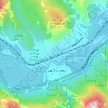 Carte topographique Exshaw, altitude, relief