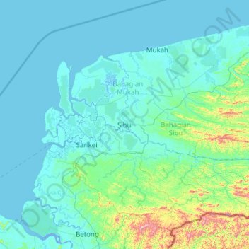 Carte topographique Sibu Division, altitude, relief